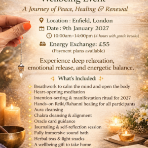 Rise & Align wellbeing event poster for Enfield, hosted by Dahni’s Energy Healing